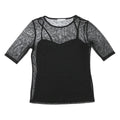 MINT BERRY Womens Black Sheer Mesh Polka Dot Cropped Top Short Sleeve Round Neck