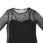 MINT BERRY Womens Black Sheer Mesh Polka Dot Cropped Top Short Sleeve Round Neck