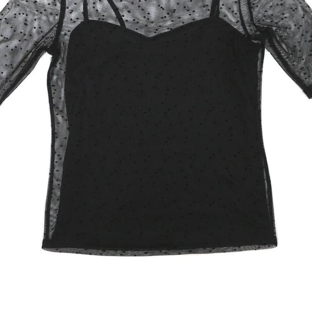 MINT BERRY Womens Black Sheer Mesh Polka Dot Cropped Top Short Sleeve Round Neck
