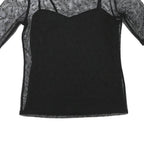 MINT BERRY Womens Black Sheer Mesh Polka Dot Cropped Top Short Sleeve Round Neck