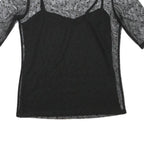 MINT BERRY Womens Black Sheer Mesh Polka Dot Cropped Top Short Sleeve Round Neck