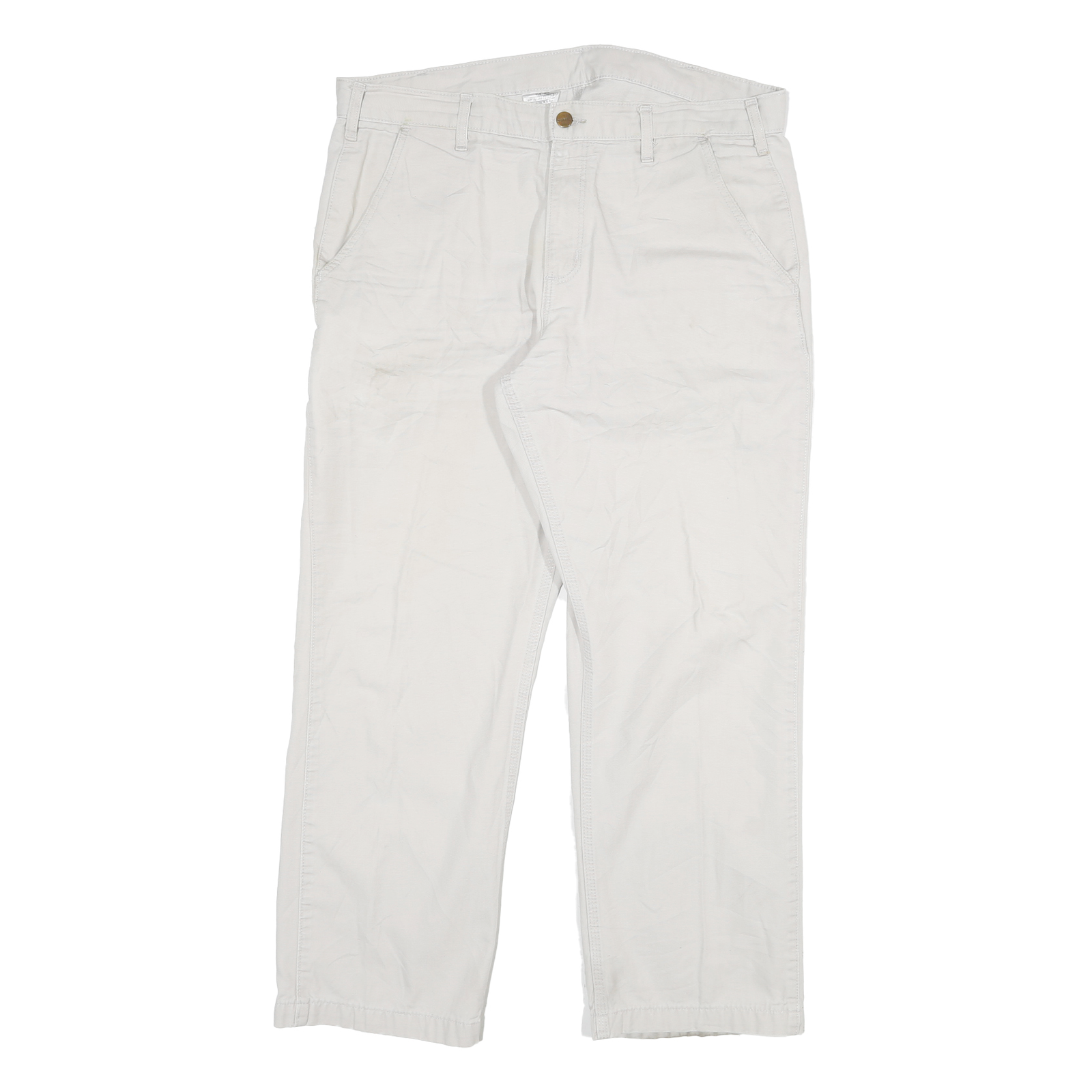 CARHARTT Mens White Relaxed Straight Cotton Blend Trousers W36 L30 Workwear