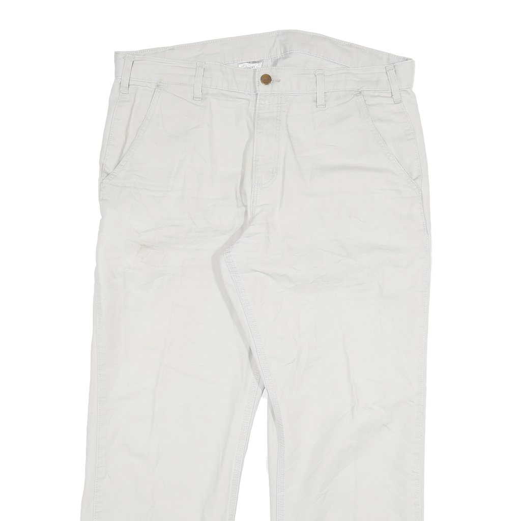 CARHARTT Mens White Relaxed Straight Cotton Blend Trousers W36 L30 Workwear