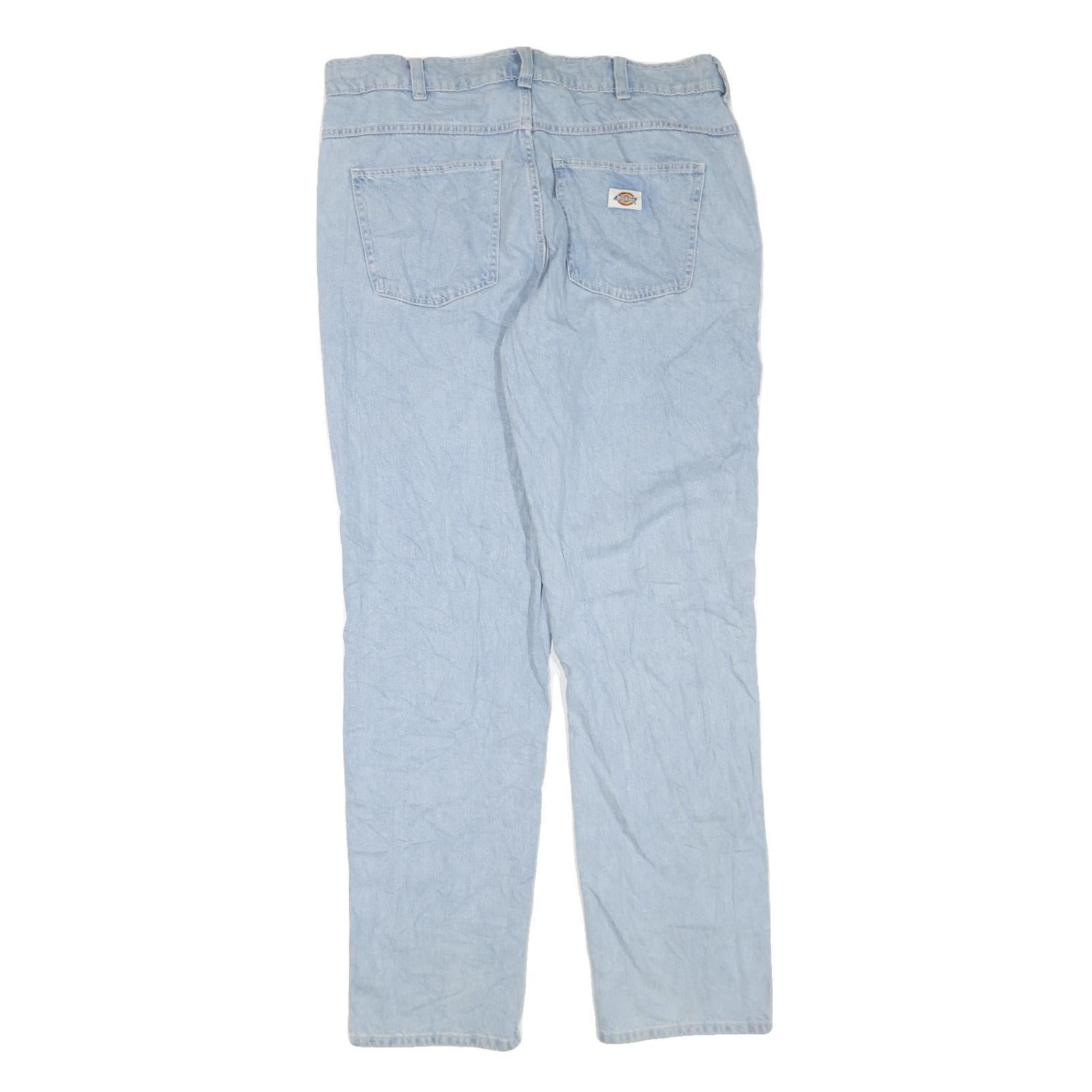 DICKIES Mens Jeans Blue Regular Straight Denim Light W36 L34 Classic Fit Zip