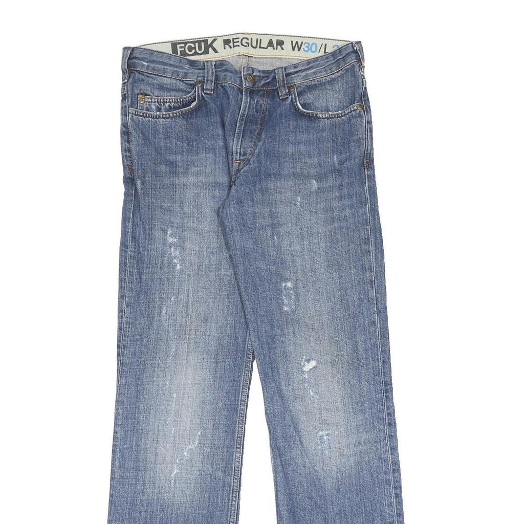 FCUK Mens Jeans Blue Regular Straight Denim Medium W30 L34 Cotton Button