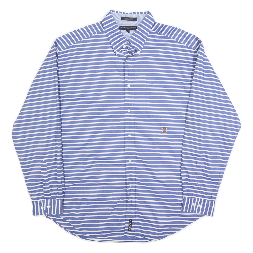 TOMMY HILFIGER Mens Blue & White Striped Shirt XL Classic Cotton Long Sleeve