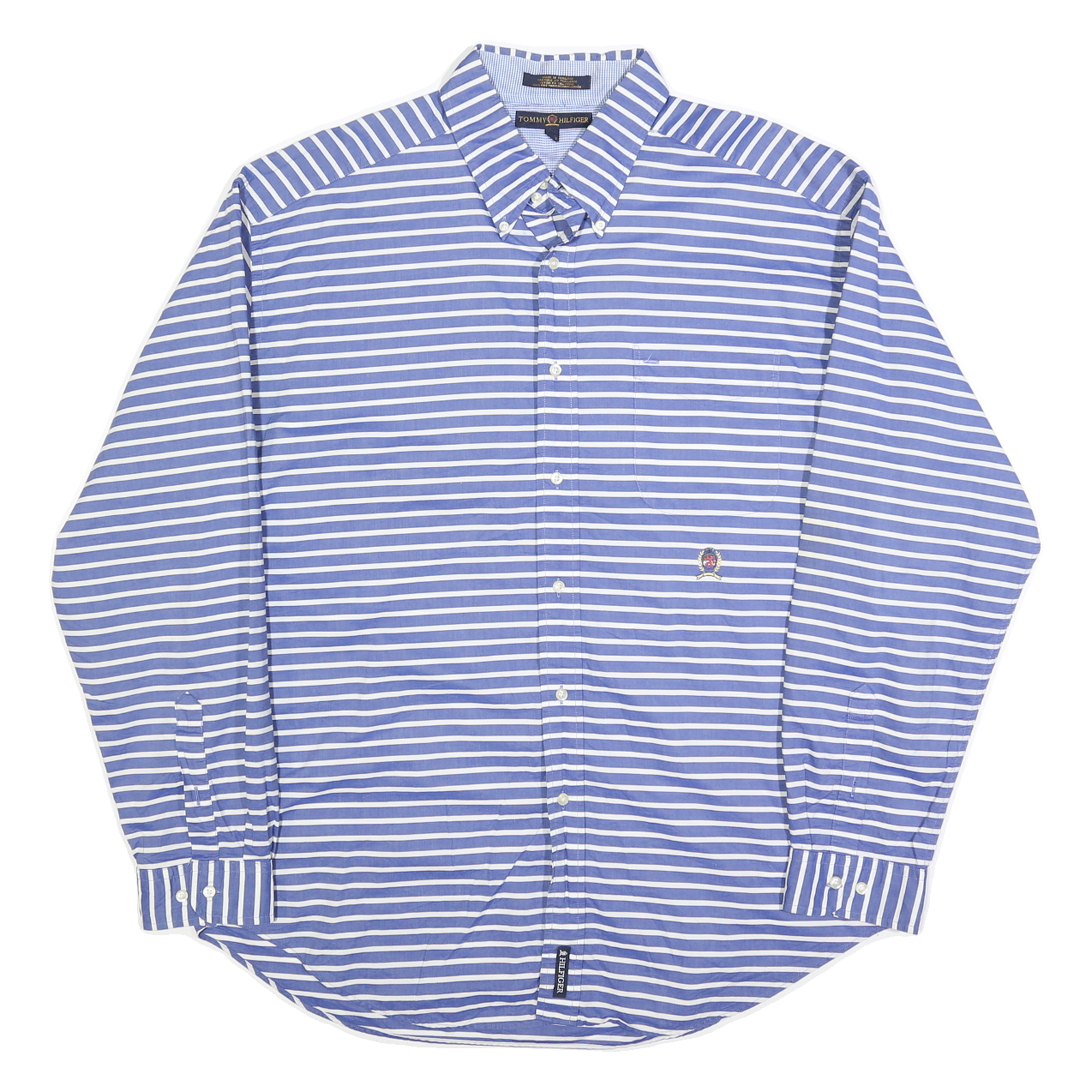 TOMMY HILFIGER Mens Blue & White Striped Shirt XL Classic Cotton Long Sleeve