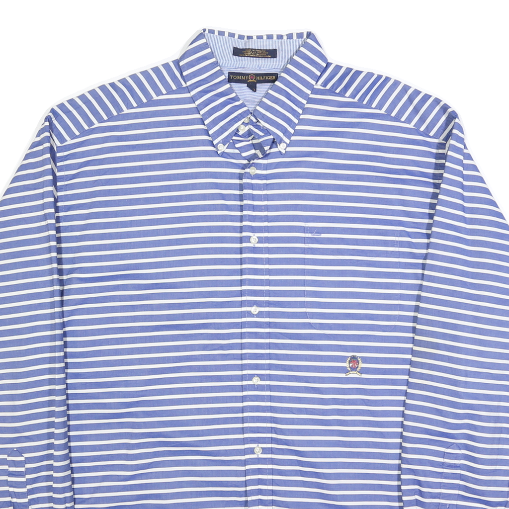 TOMMY HILFIGER Mens Blue & White Striped Shirt XL Classic Cotton Long Sleeve