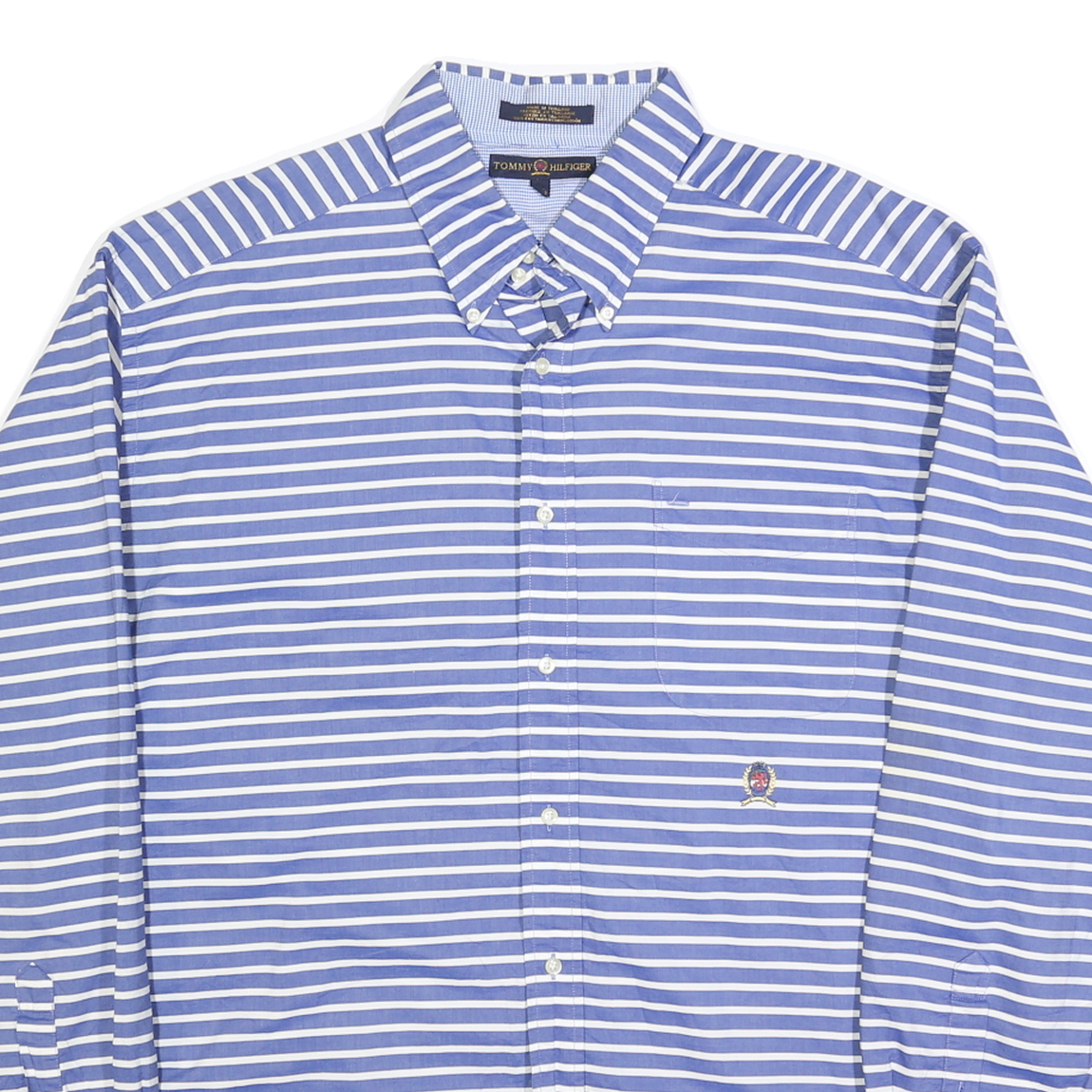TOMMY HILFIGER Mens Blue & White Striped Shirt XL Classic Cotton Long Sleeve