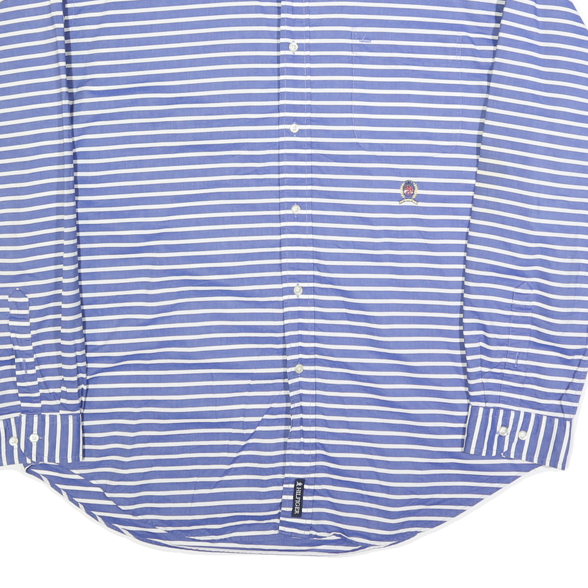 TOMMY HILFIGER Mens Blue & White Striped Shirt XL Classic Cotton Long Sleeve