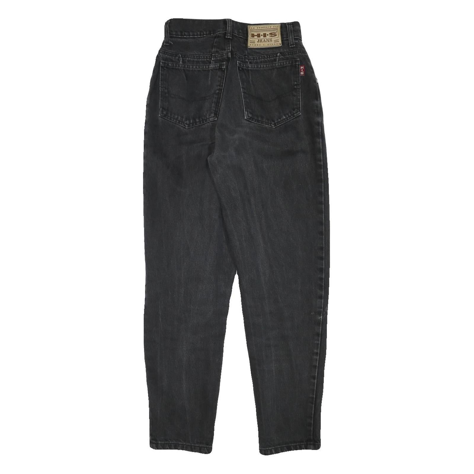 HIS Womens Black Relaxed Tapered Denim Medium W25 L28 Casual Zip Jeans