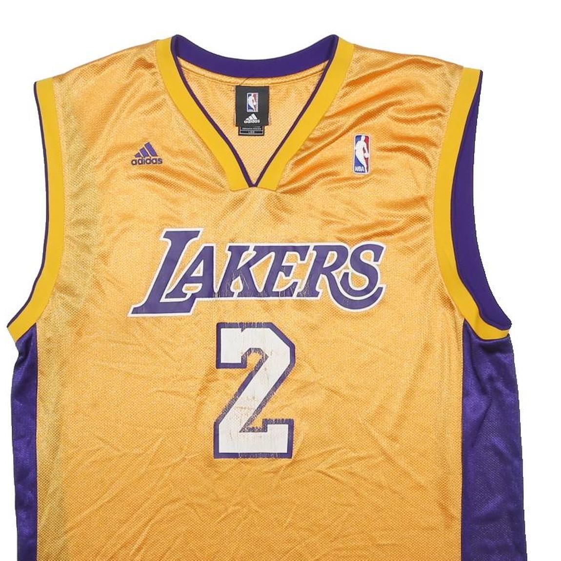 ADIDAS X NBA Mens Yellow & Purple Lakers Fisher Basketball T-Shirt L Sleeveless