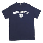GILDAN Mens Navy Blue University Graphic T-Shirt M Crew Neck Short Sleeve Cotton