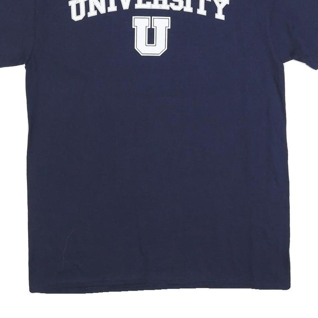 GILDAN Mens Navy Blue University Graphic T-Shirt M Crew Neck Short Sleeve Cotton