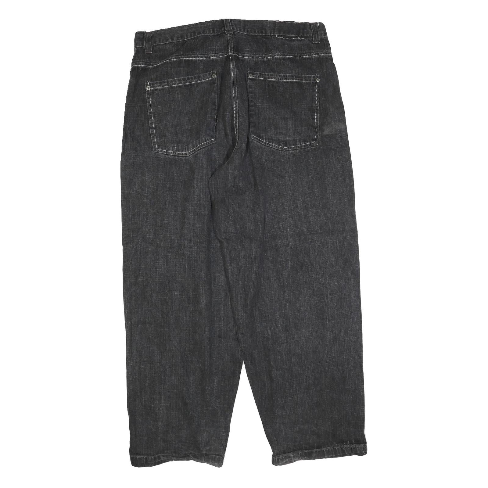 EVOLUTION Mens Relaxed Jeans Black Denim W42 L34 Comfortable Cotton Blend Zip