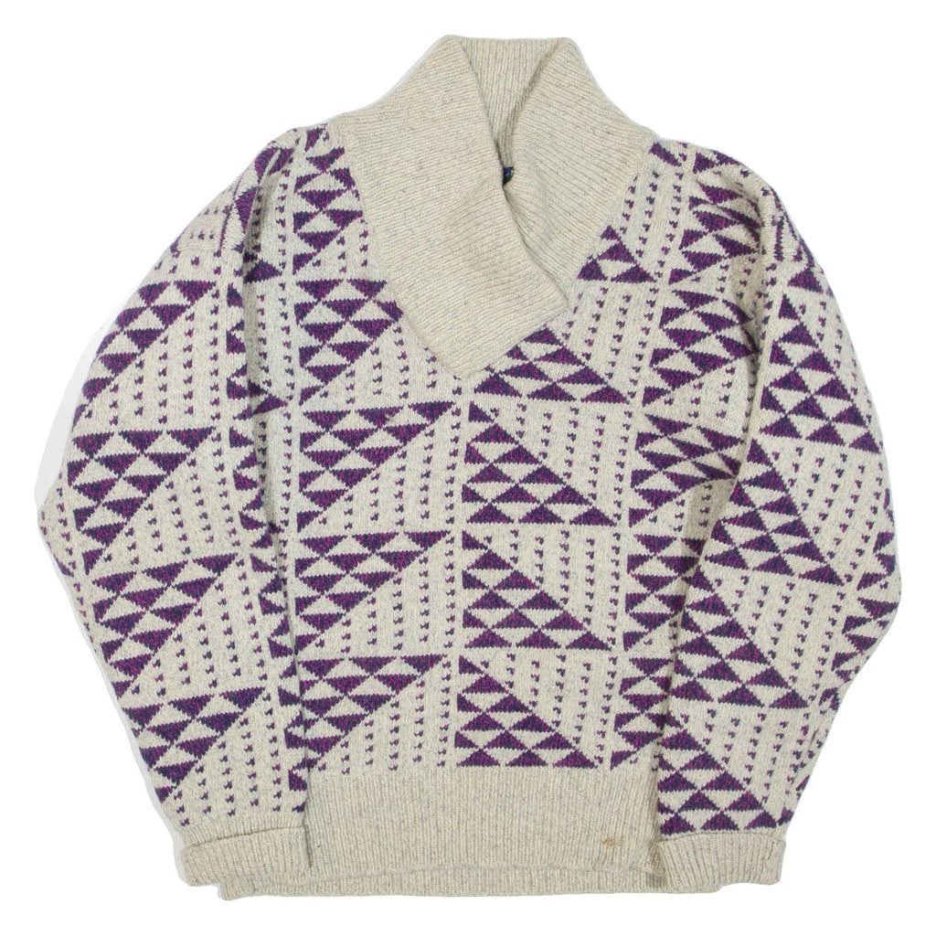 WINDBORNE Womens Patterned Jumper Beige Geometric Roll Neck Tight Knit Wool M