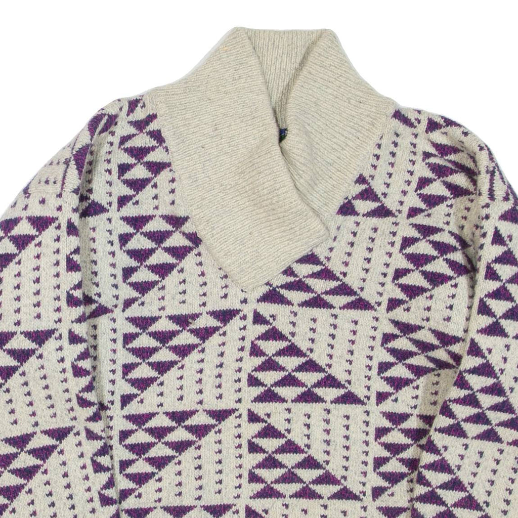 WINDBORNE Womens Patterned Jumper Beige Geometric Roll Neck Tight Knit Wool M