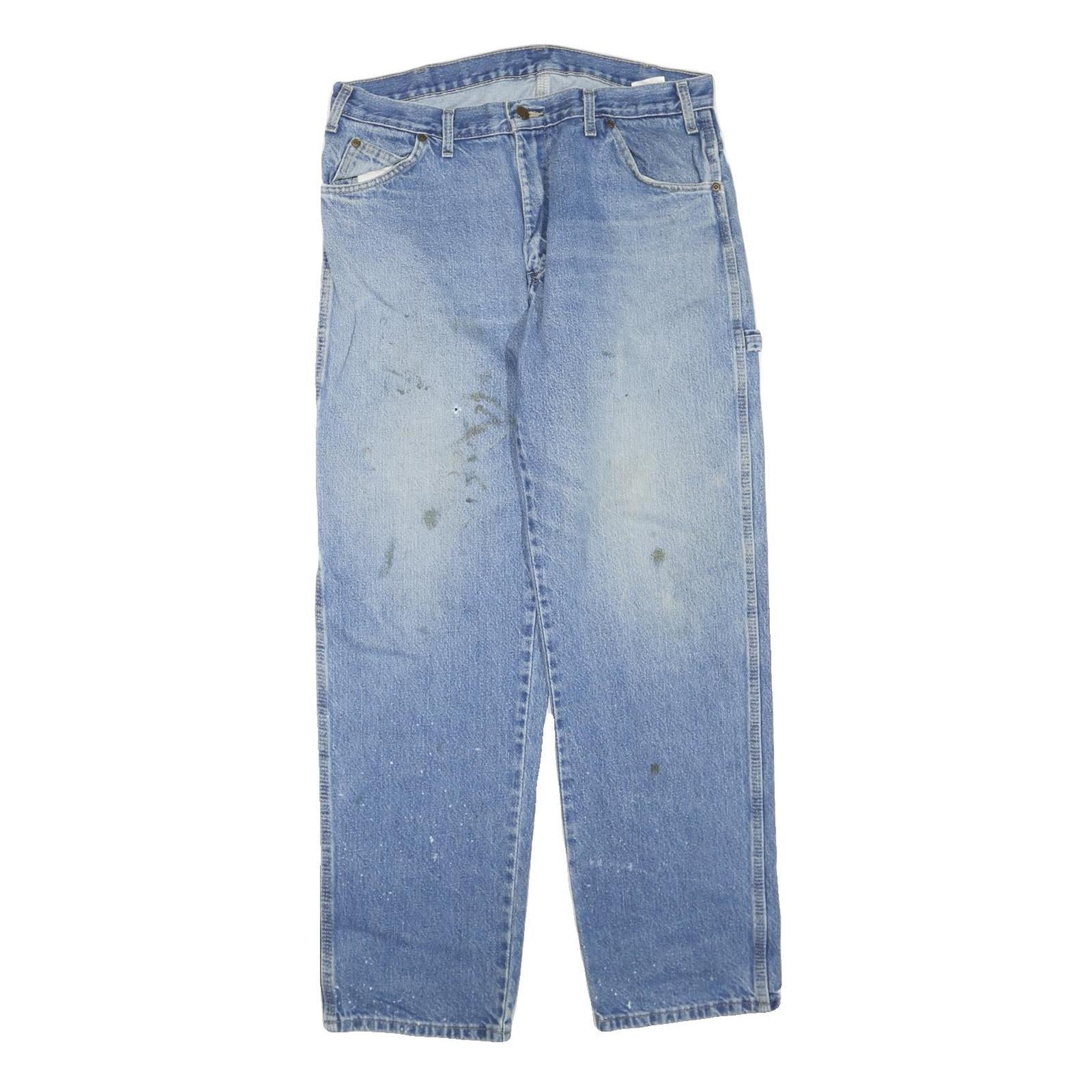 DICKIES Mens Jeans Blue Regular Straight Denim Medium W34 L32 Workwear Zip