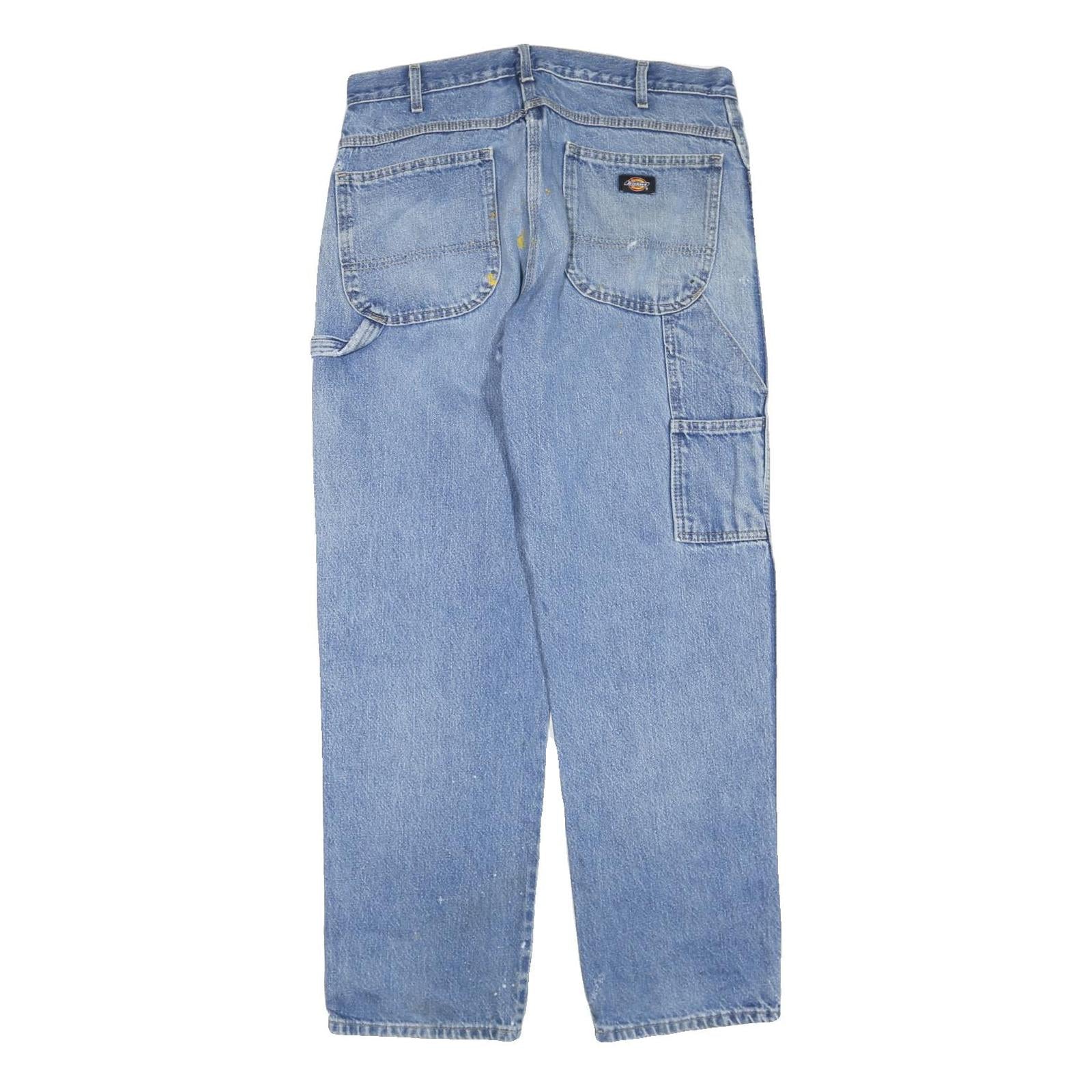 DICKIES Mens Jeans Blue Regular Straight Denim Medium W34 L32 Workwear Zip