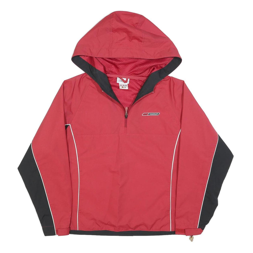 REEBOK Womens Red & Black Zip Jacket UK 10 Polyester Blend Plain Hooded Sport