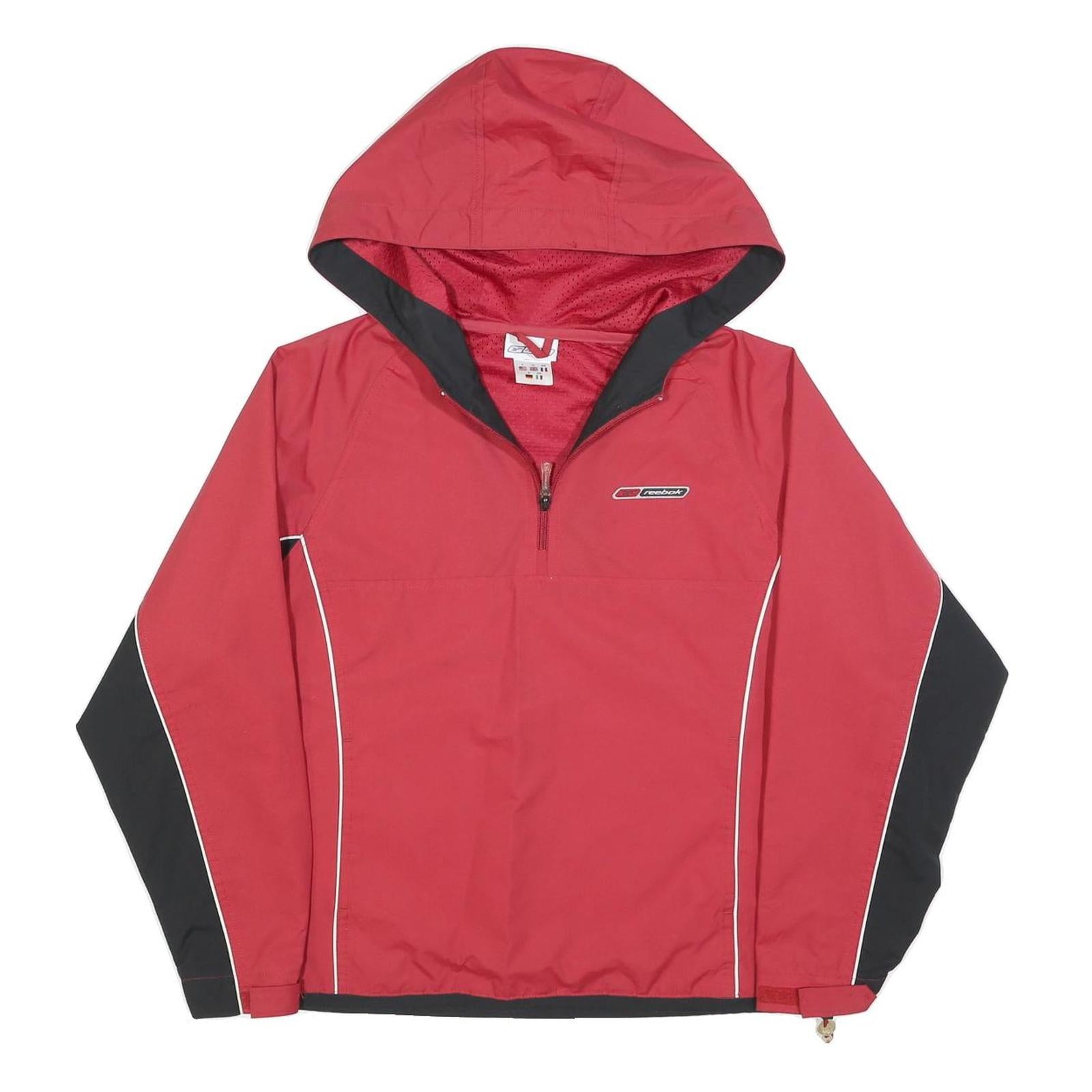 REEBOK Womens Red & Black Zip Jacket UK 10 Polyester Blend Plain Hooded Sport