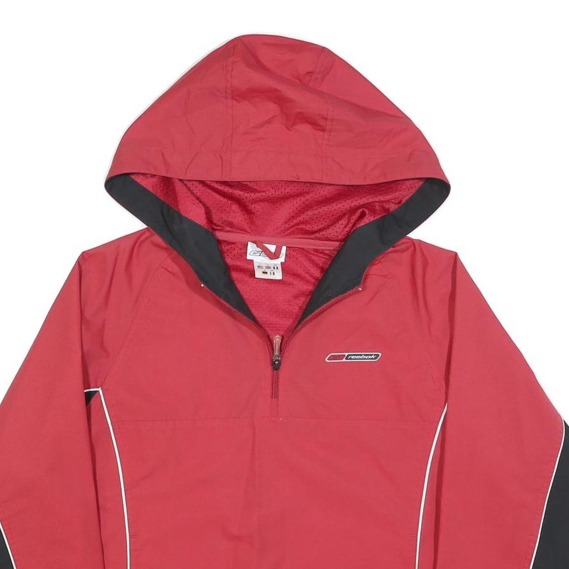 REEBOK Womens Red & Black Zip Jacket UK 10 Polyester Blend Plain Hooded Sport
