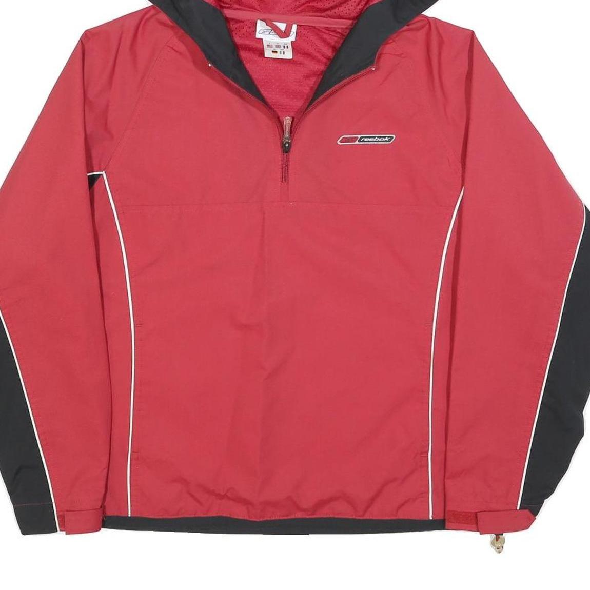 REEBOK Womens Red & Black Zip Jacket UK 10 Polyester Blend Plain Hooded Sport