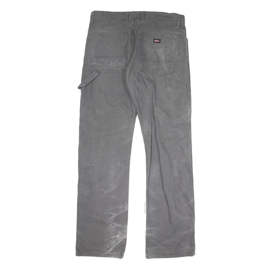 DICKIES Mens Cotton Blend Grey Regular Straight Trousers W32 L34 Workwear Zip