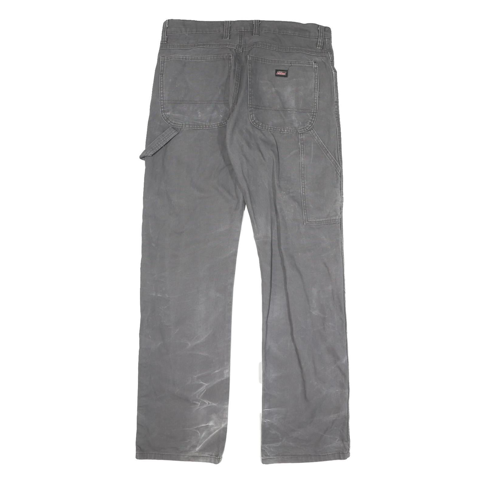 DICKIES Mens Cotton Blend Grey Regular Straight Trousers W32 L34 Workwear Zip