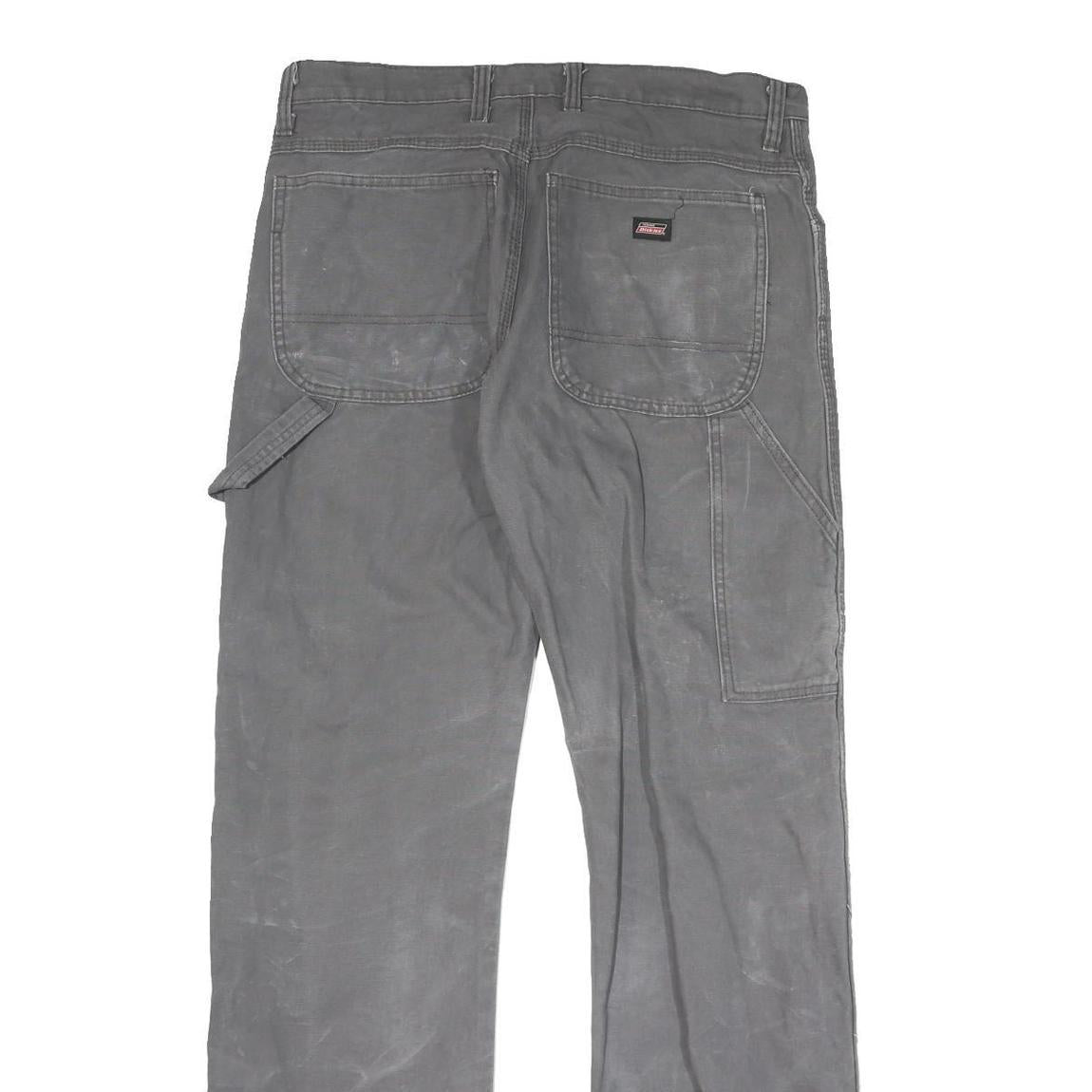 DICKIES Mens Cotton Blend Grey Regular Straight Trousers W32 L34 Workwear Zip