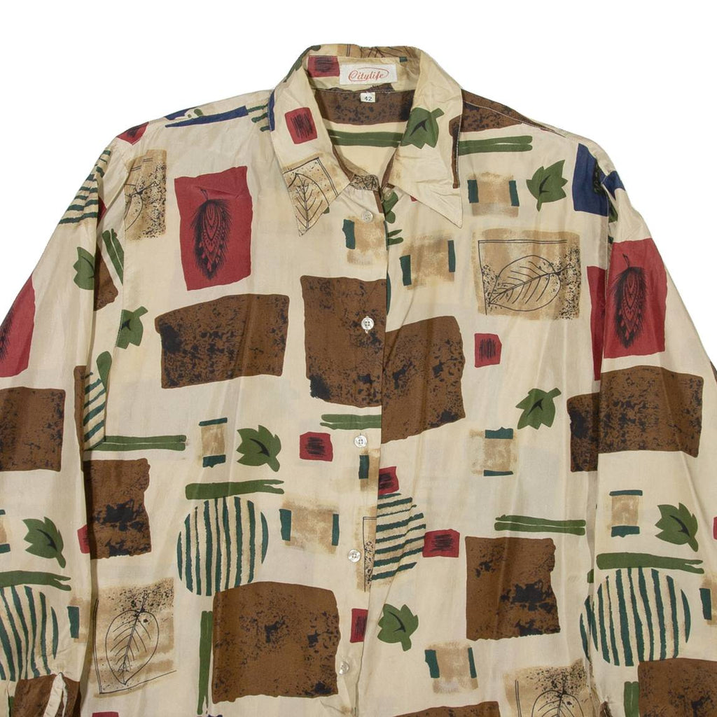 CITYLIFE Womens Printed Shirt Beige Collared Long Sleeve Viscose Crazy Pattern L