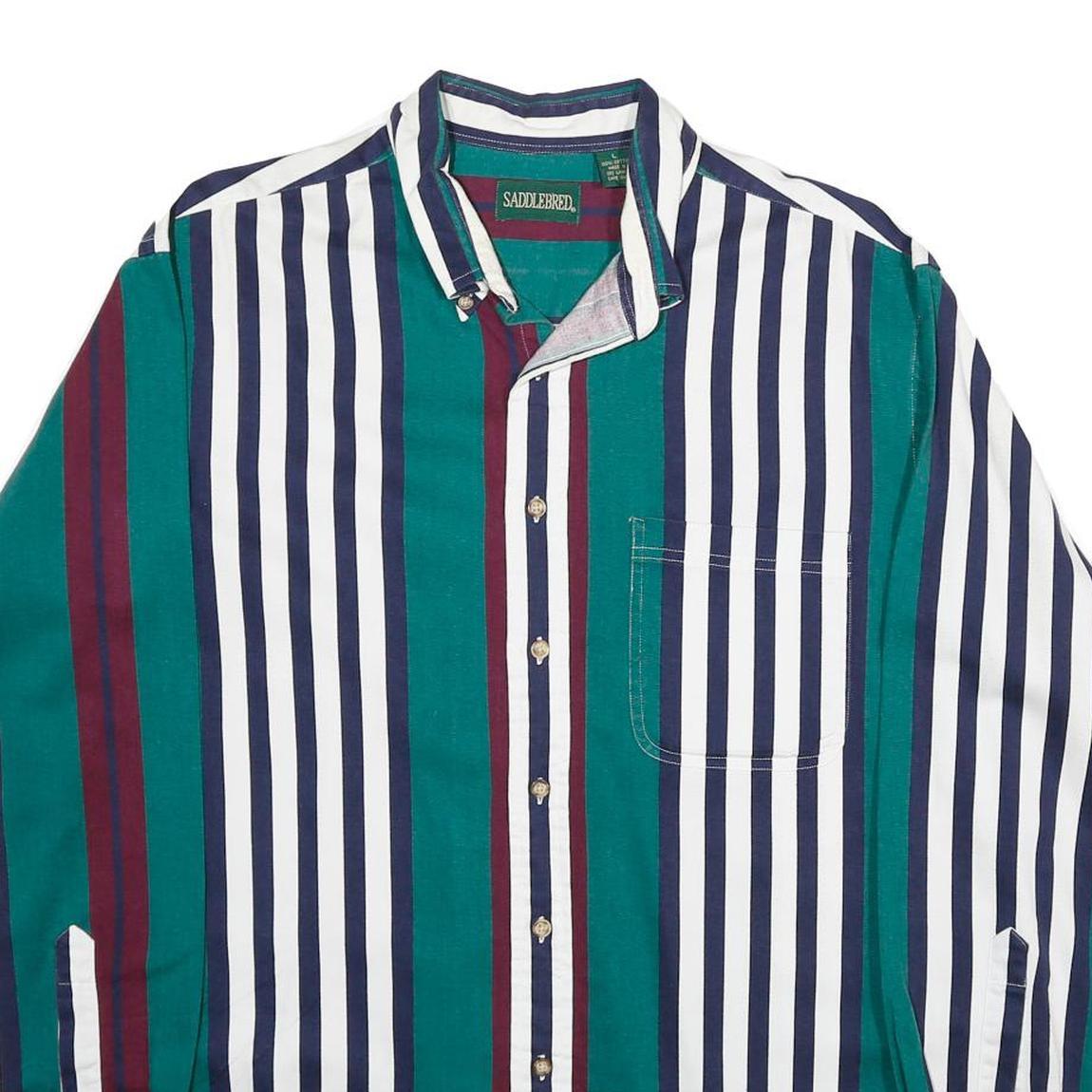 SADDLEBIRD Mens Green & Maroon Striped Cotton Shirt L Classic Button Down