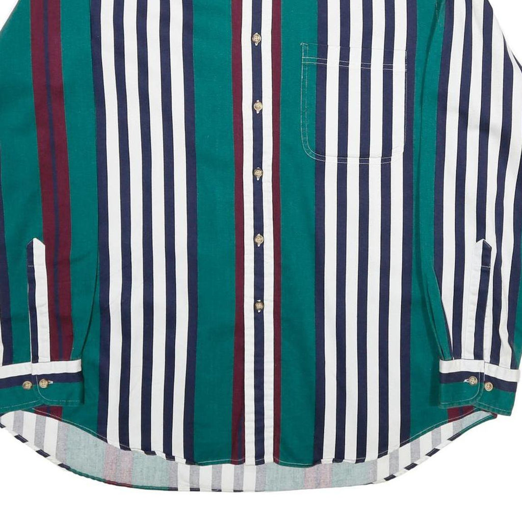 SADDLEBIRD Mens Green & Maroon Striped Cotton Shirt L Classic Button Down