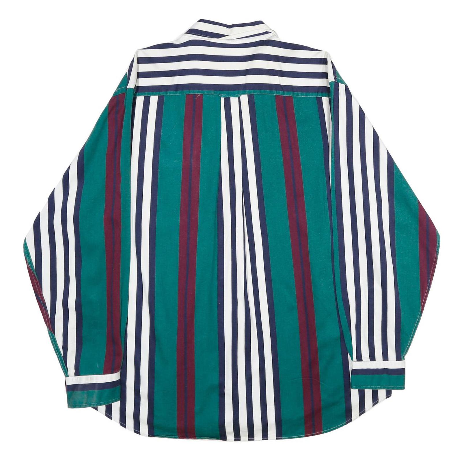 SADDLEBIRD Mens Green & Maroon Striped Cotton Shirt L Classic Button Down