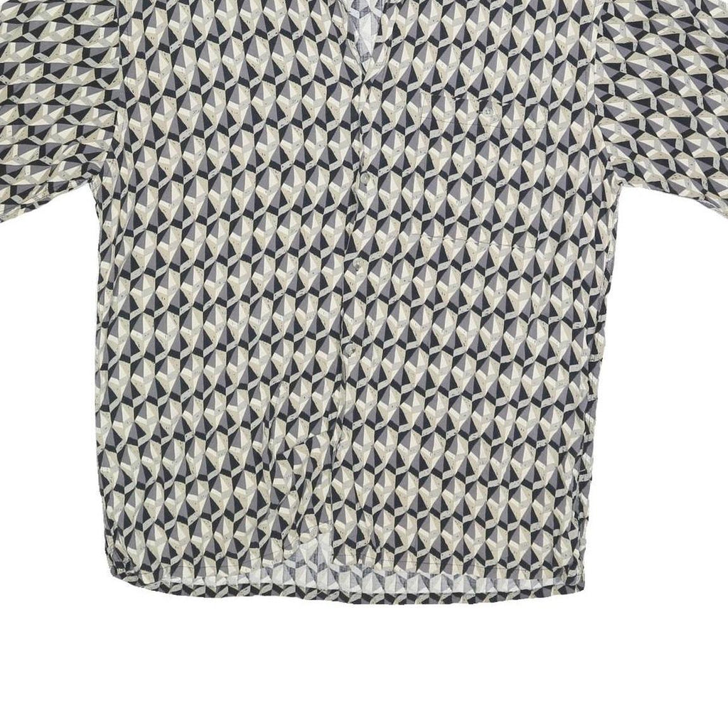 CAMPIA Mens Black & Beige Pattern Shirt L Cotton Blend Short Sleeve Casual