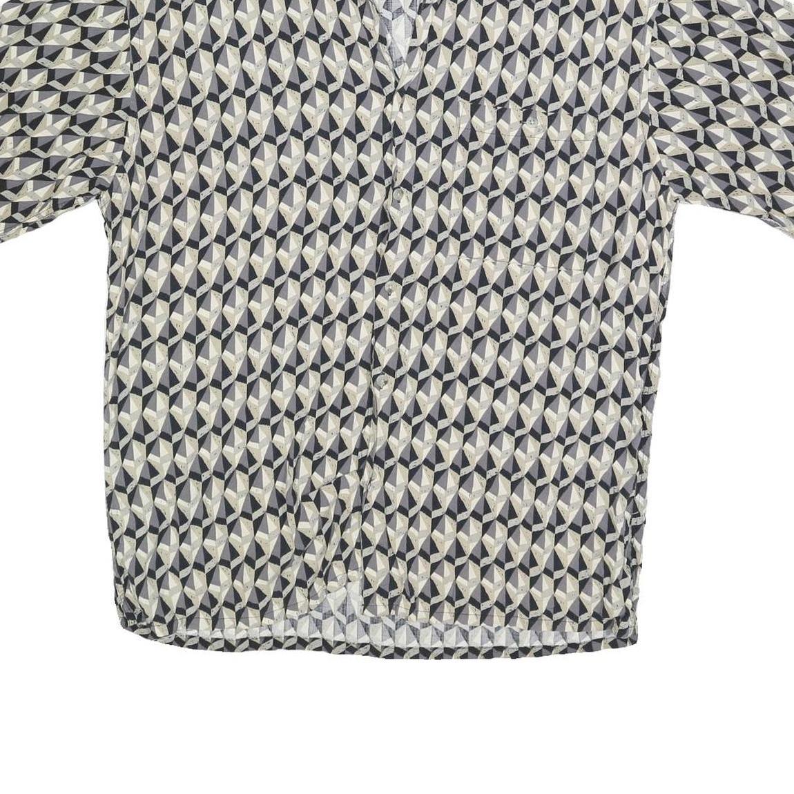 CAMPIA Mens Black & Beige Pattern Shirt L Cotton Blend Short Sleeve Casual