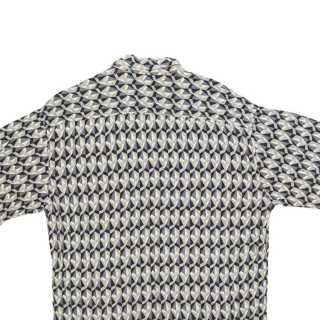 CAMPIA Mens Black & Beige Pattern Shirt L Cotton Blend Short Sleeve Casual