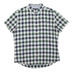 TOMMY HILFIGER Mens Blue & Green Check Shirt XL Casual Cotton Blend Summer Style