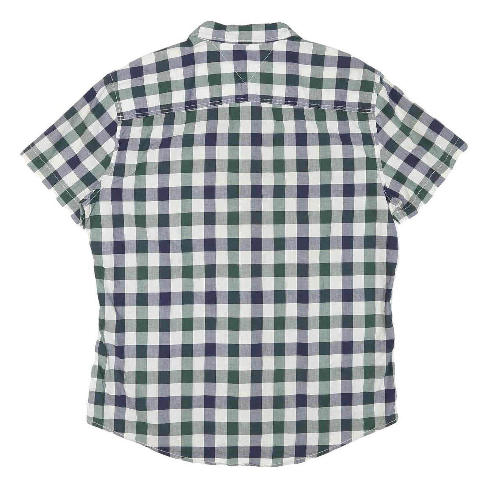 TOMMY HILFIGER Mens Blue & Green Check Shirt XL Casual Cotton Blend Summer Style