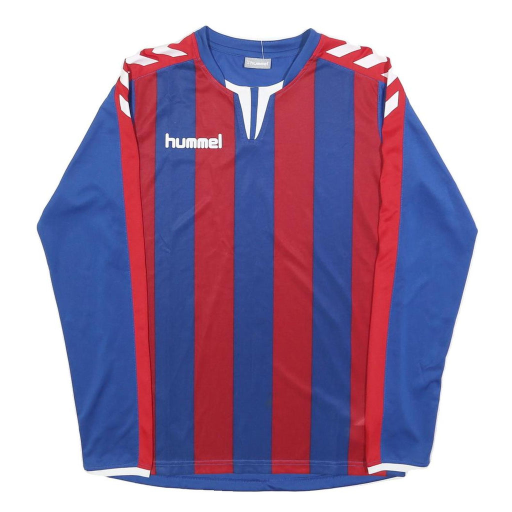 HUMMEL Mens Blue & Red Graphic T-Shirt S Long Sleeve Round Neck Sportswear