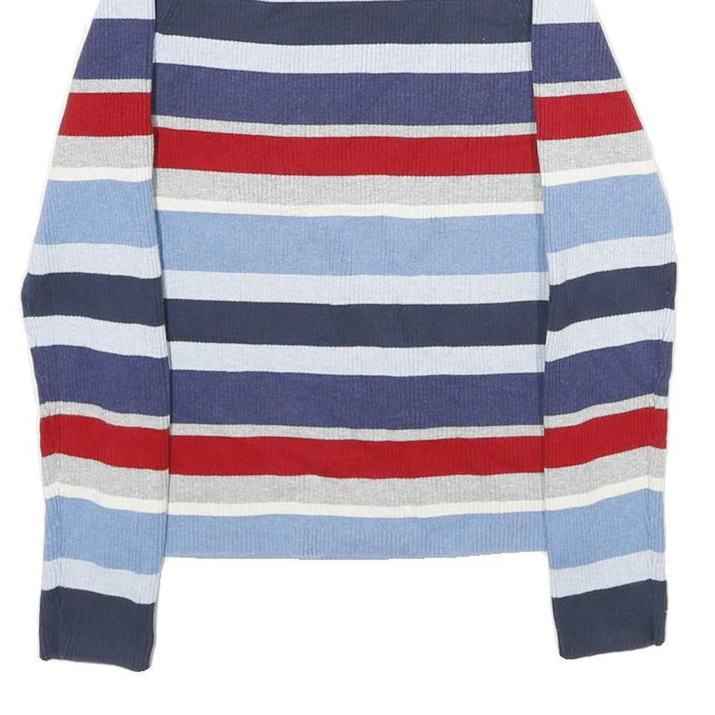 TOMMY HILFIGER Womens Blue & Red Patterned Jumper Roll Neck Rib Knit M Cotton