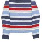TOMMY HILFIGER Womens Blue & Red Patterned Jumper Roll Neck Rib Knit M Cotton
