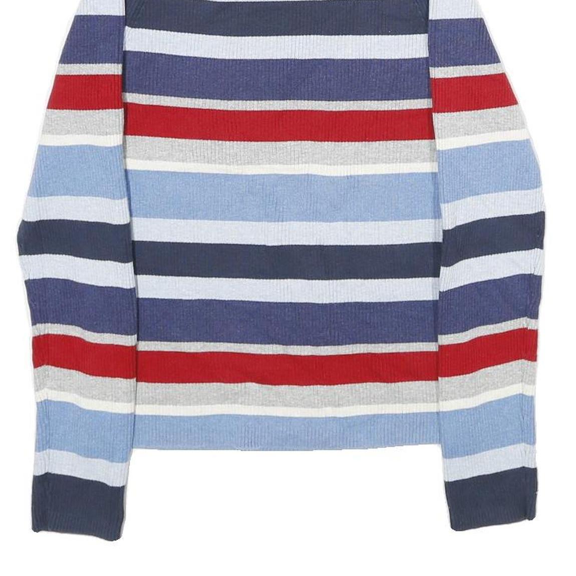 TOMMY HILFIGER Womens Blue & Red Patterned Jumper Roll Neck Rib Knit M Cotton