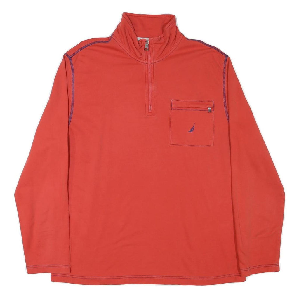 NAUTICA Mens Red Long Sleeve Crew Neck Cotton Blend T-Shirt L Pocket