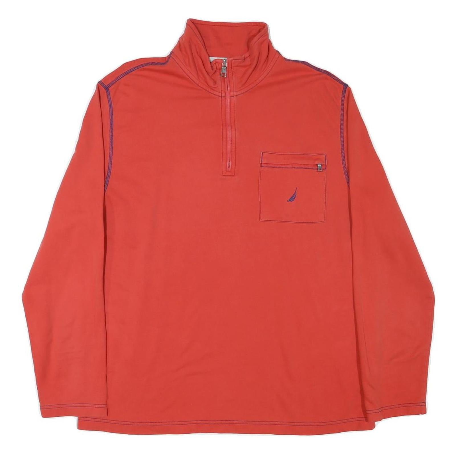 NAUTICA Mens Red Long Sleeve Crew Neck Cotton Blend T-Shirt L Pocket