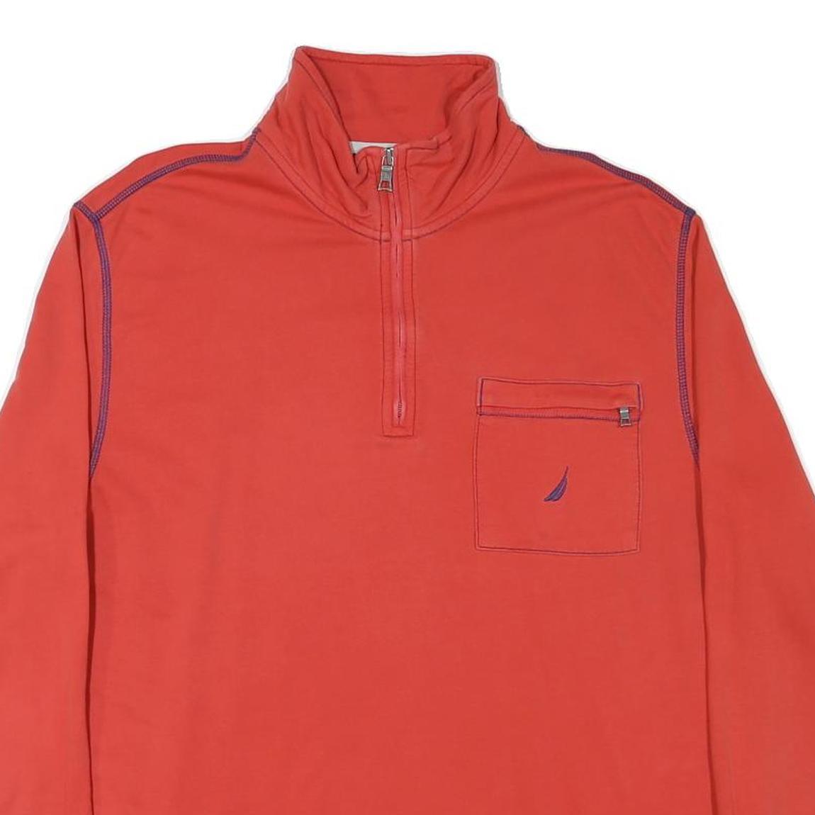 NAUTICA Mens Red Long Sleeve Crew Neck Cotton Blend T-Shirt L Pocket