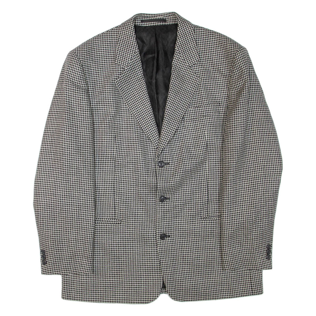 Mens Blazer Jacket Black Wool Geometric XL