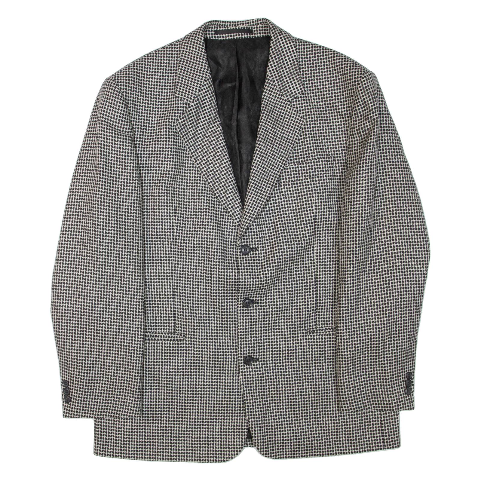Mens Blazer Jacket Black Wool Geometric XL