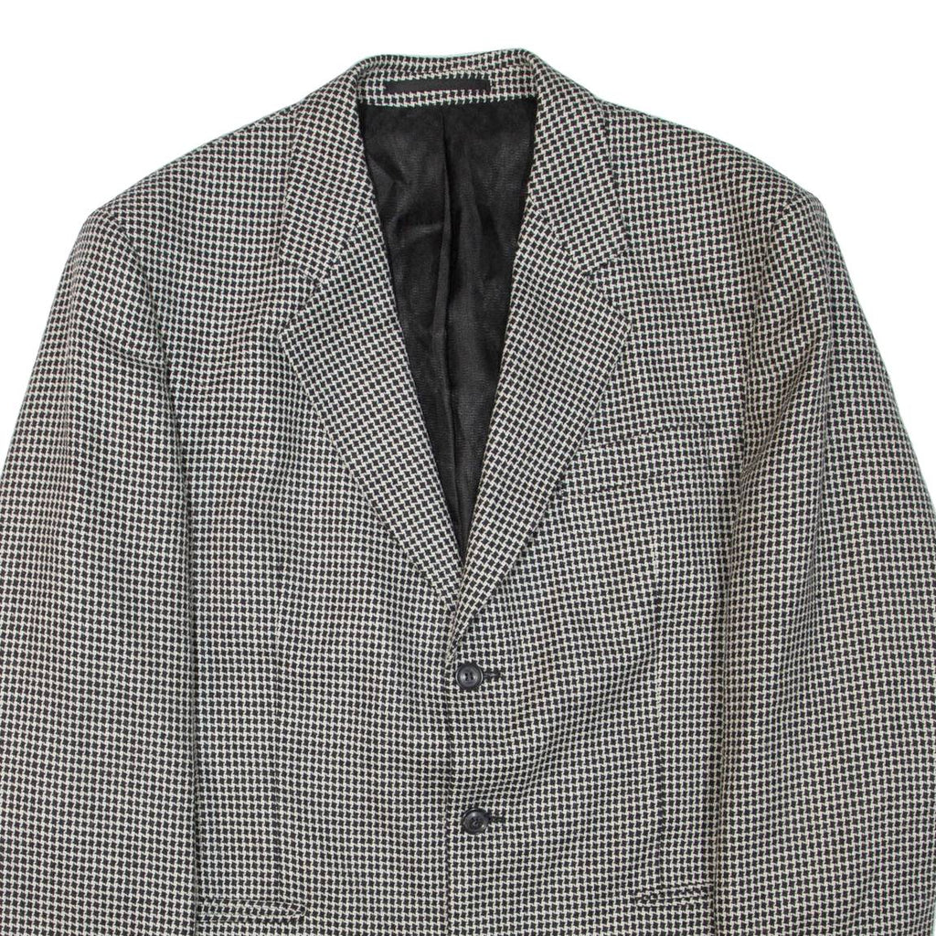 Mens Blazer Jacket Black Wool Geometric XL