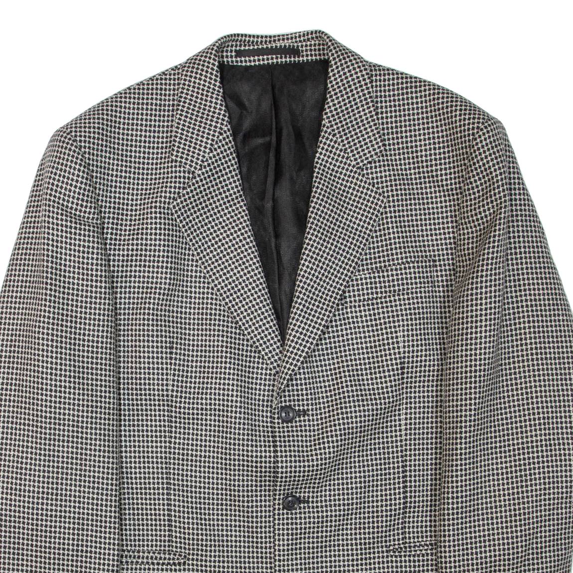 Mens Blazer Jacket Black Wool Geometric XL